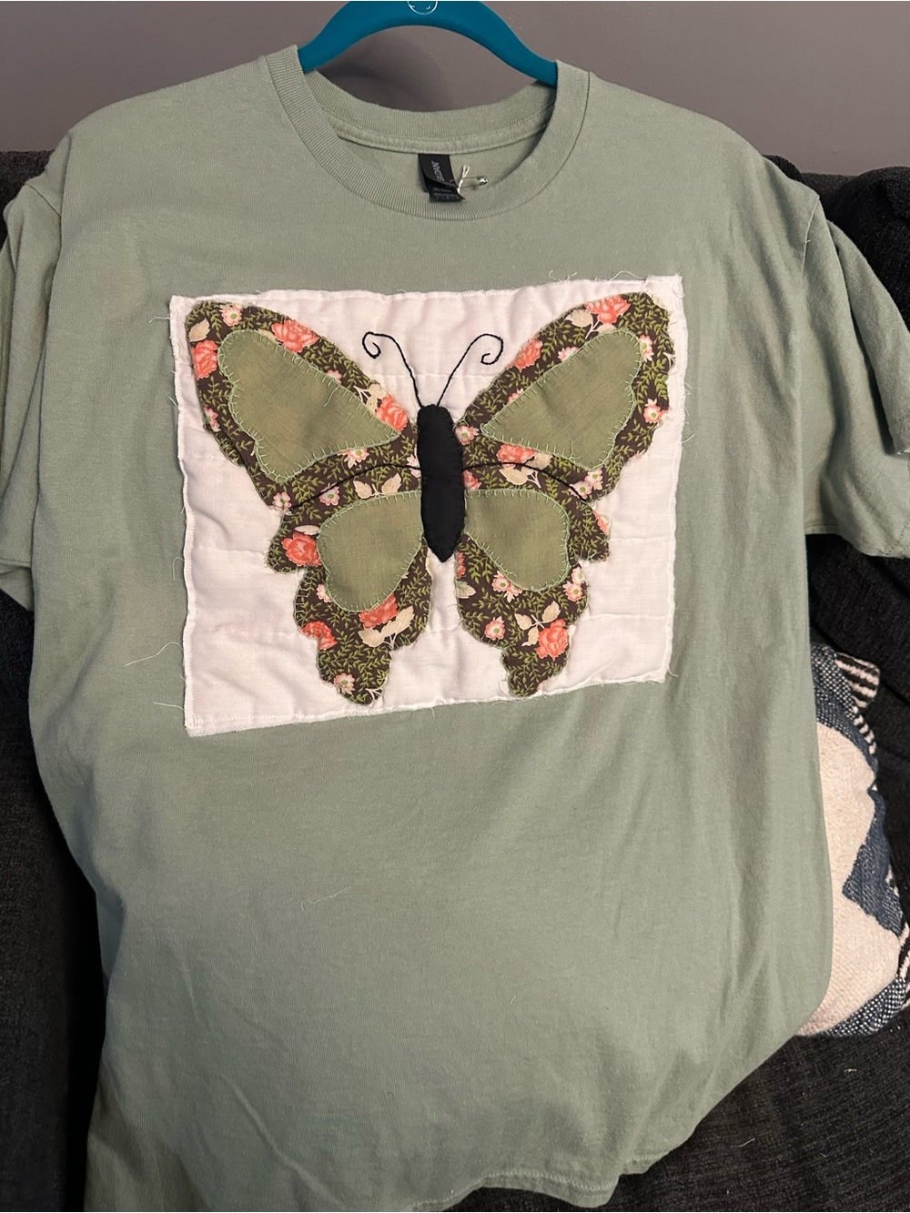 Womens Sage Green Butterfly Appliqué Tee